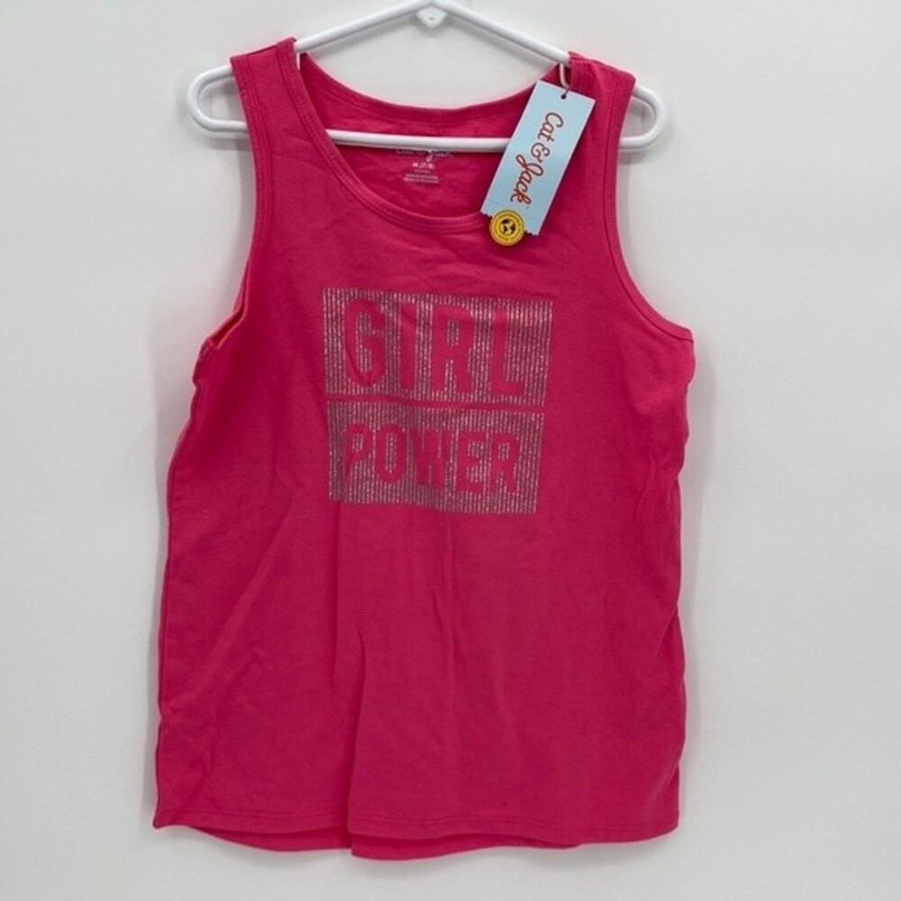 Cat & Jack Girls M 7/8 Hot Pink Silver Rhinestone Girl Power Tank Top NEW